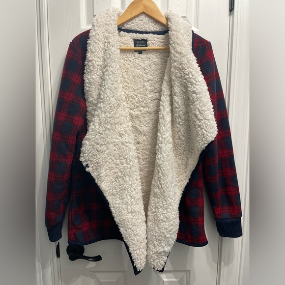 Jachs Girlfriend NY Womens Sherpa Fleece Cardigan Jacket Cabincore Plaid Medium - Picture 5 of 10